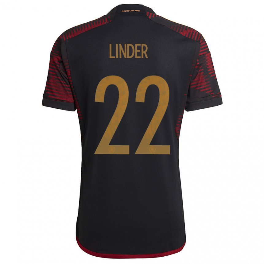 Herren Deutsche Sarai Linder #22 Schwarz Kastanienbraun Auswärtstrikot Trikot 22-24 T-shirt Belgien