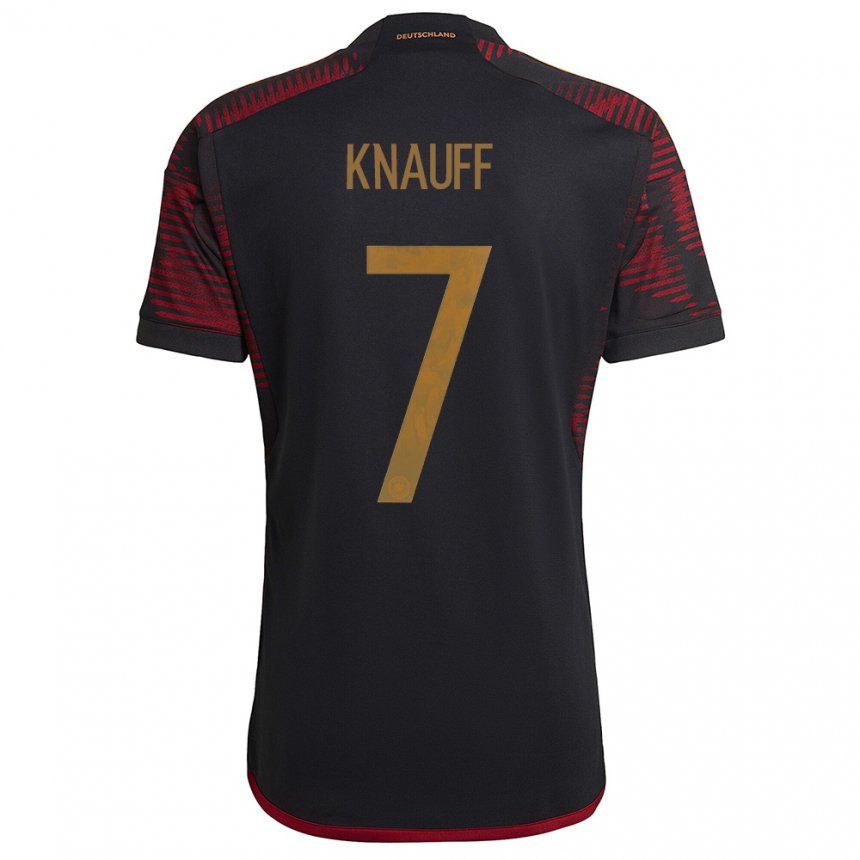 Herren Deutsche Ansgar Knauff #7 Schwarz Kastanienbraun Auswärtstrikot Trikot 22-24 T-shirt Belgien