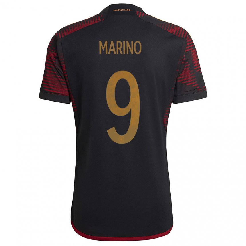 Herren Deutsche Stefano Marino #9 Schwarz Kastanienbraun Auswärtstrikot Trikot 22-24 T-shirt Belgien
