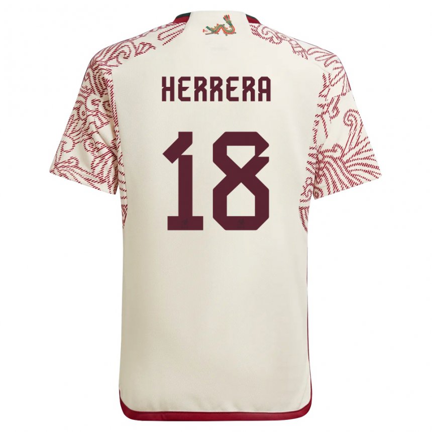 Homme Maillot Mexique Ozziel Herrera #18 Merveille Blanc Rouge Tenues Extérieur 22-24 T-shirt Belgique