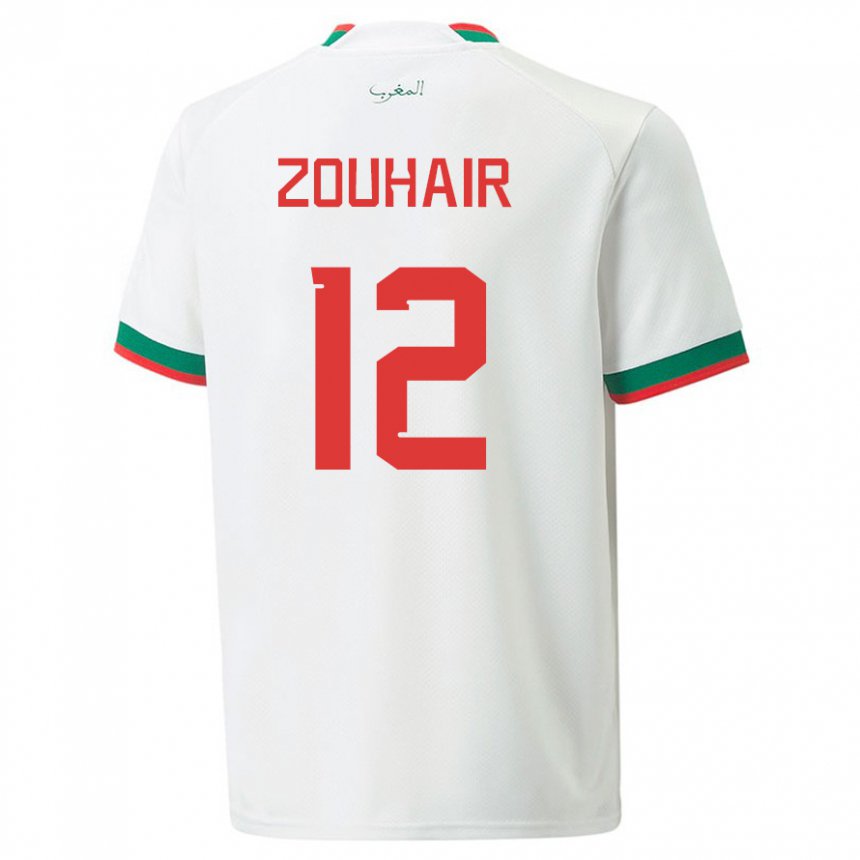Herren Marokkanische Assia Zouhair #12 Weiß Auswärtstrikot Trikot 22-24 T-shirt Belgien