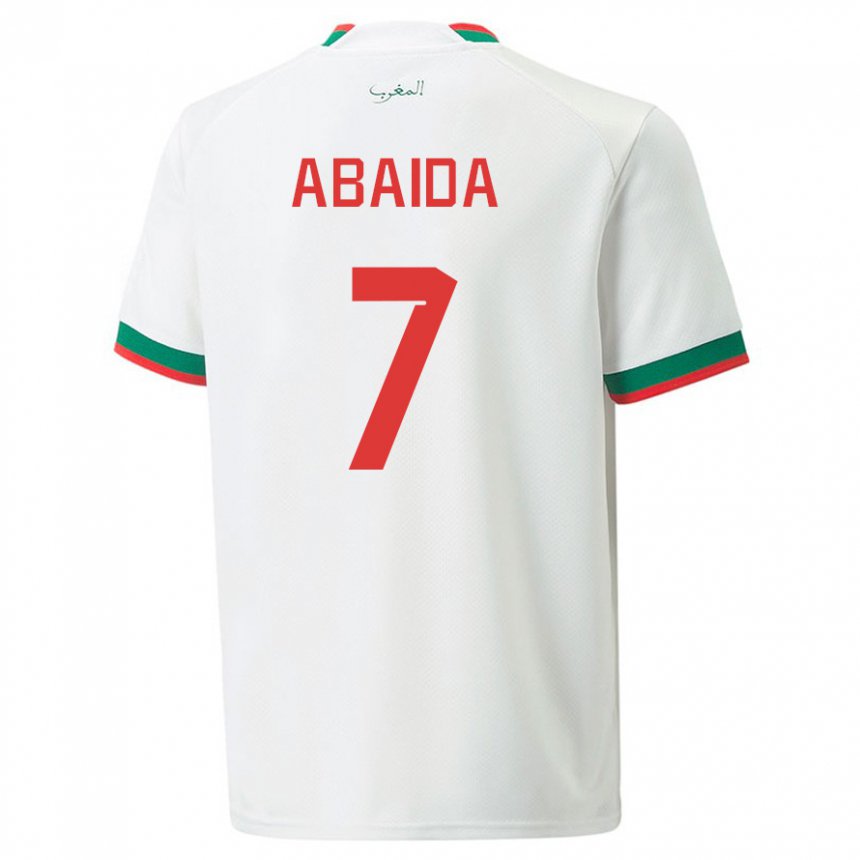 Homme Maillot Maroc Haitam Abaida #7 Blanc Tenues Extérieur 22-24 T-shirt Belgique