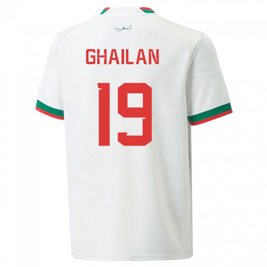 Herren Marokkanische Zacarias Ghailan #19 Weiß Auswärtstrikot Trikot 22-24 T-shirt Belgien