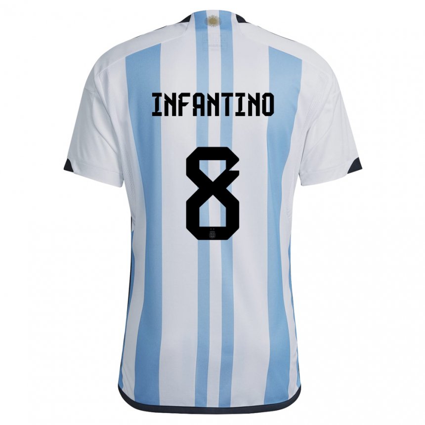 Femme Maillot Argentine Gino Infantino #8 Blanc Bleu Ciel Tenues Domicile 22-24 T-shirt Belgique