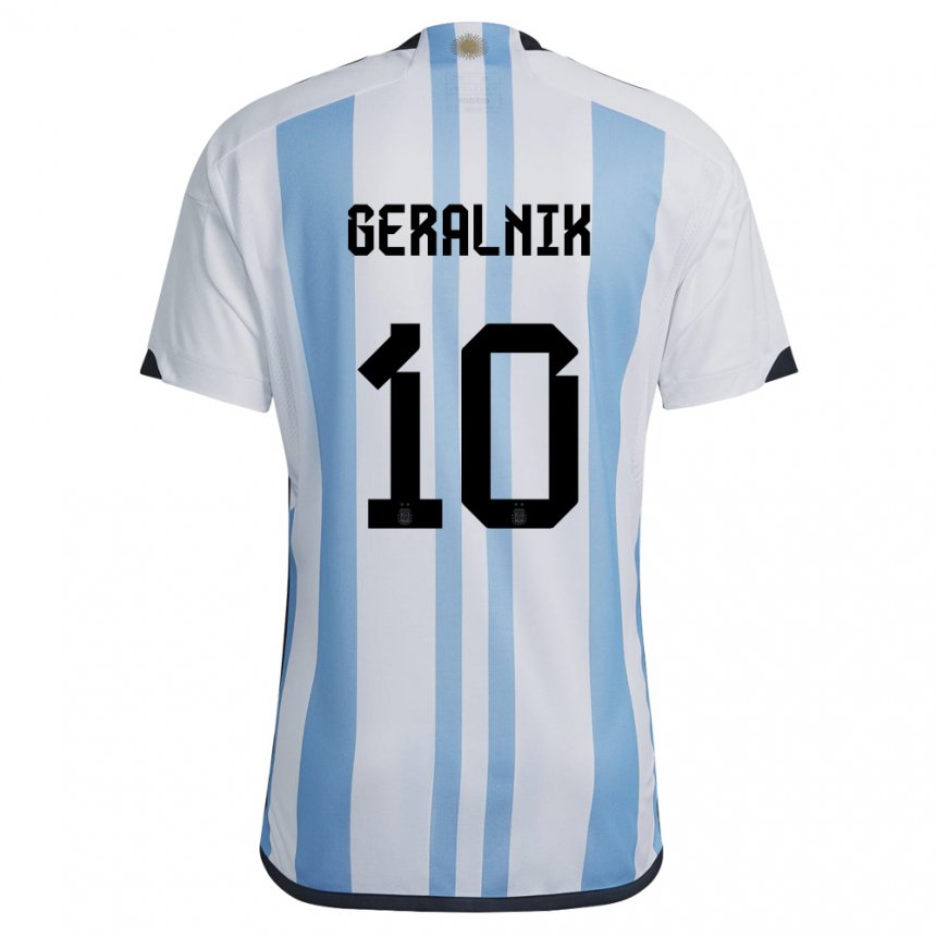 Damen Argentinische Tiago Geralnik #10 Weiß Himmelblau Heimtrikot Trikot 22-24 T-shirt Belgien