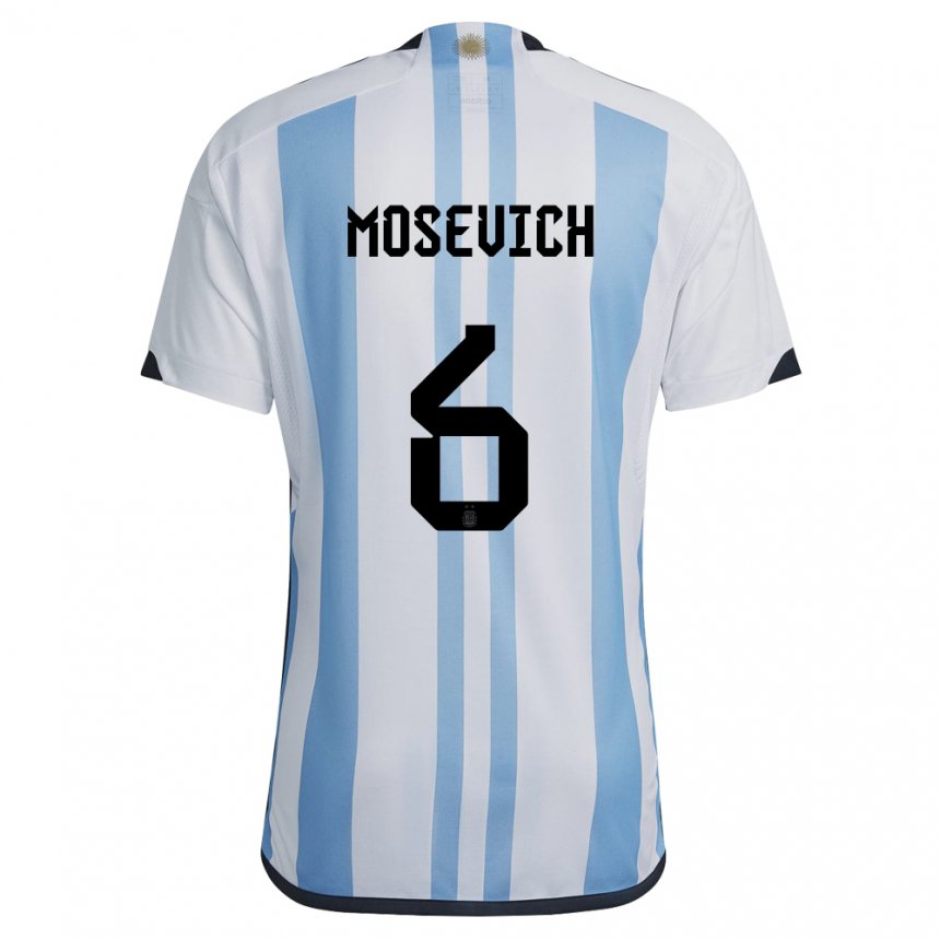 Damen Argentinische Leonel Mosevich #6 Weiß Himmelblau Heimtrikot Trikot 22-24 T-shirt Belgien