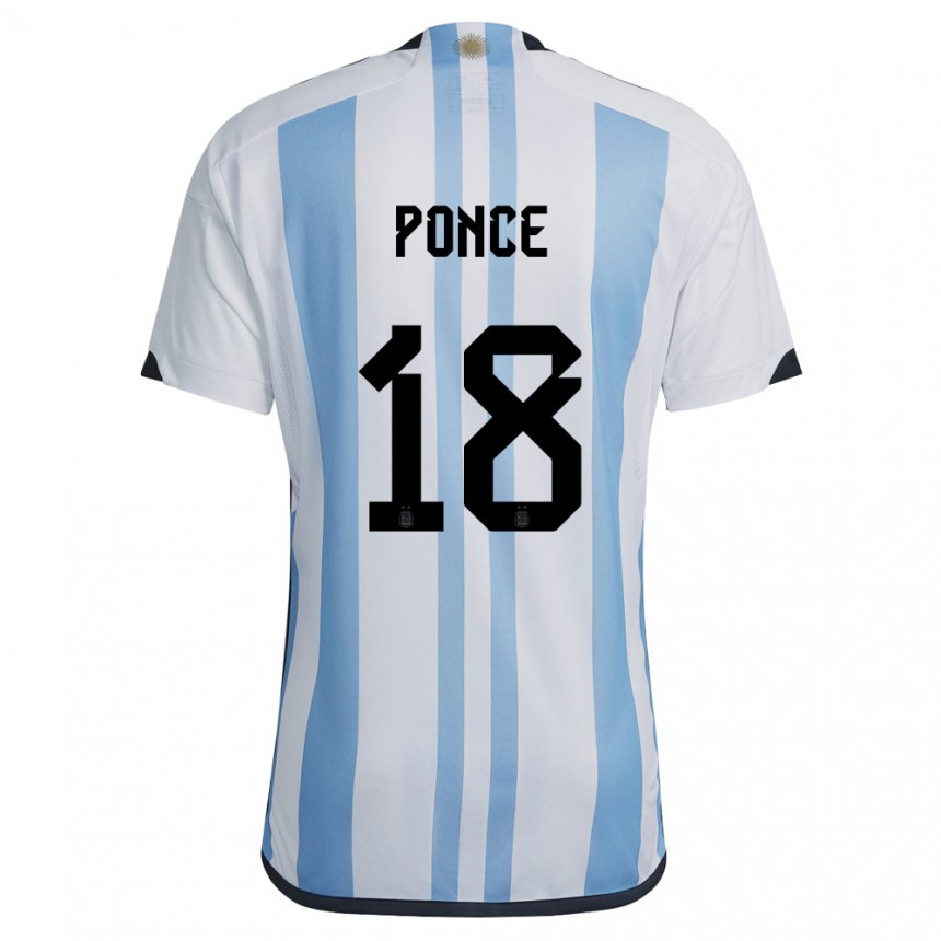 Damen Argentinische Ezequiel Ponce #18 Weiß Himmelblau Heimtrikot Trikot 22-24 T-shirt Belgien