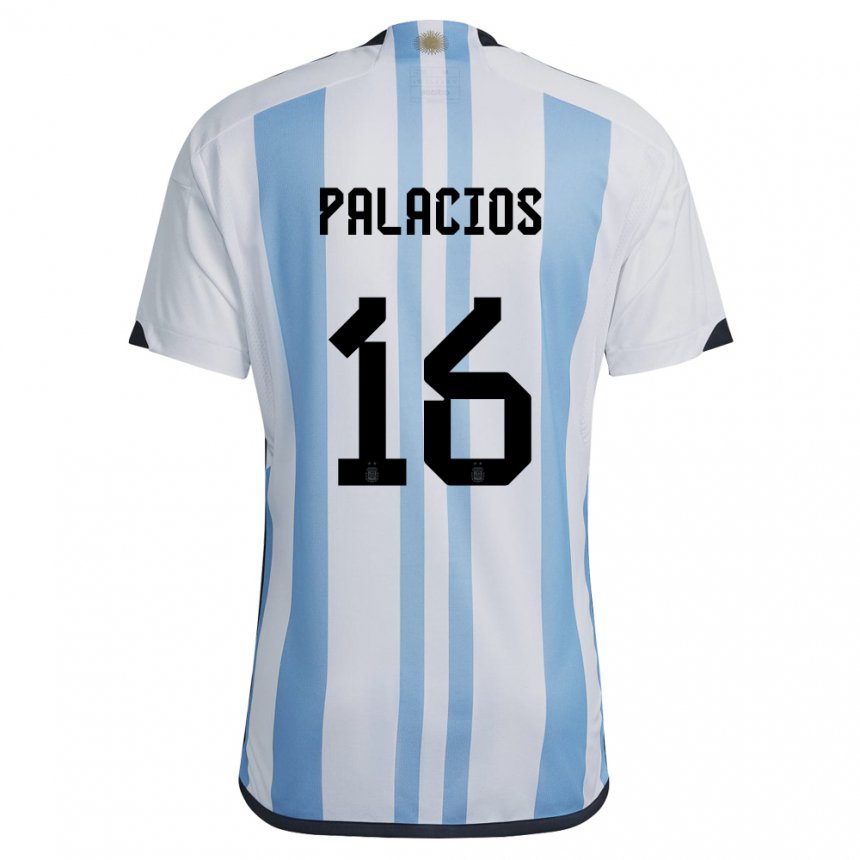 Femme Maillot Argentine Tomas Palacios #16 Blanc Bleu Ciel Tenues Domicile 22-24 T-shirt Belgique
