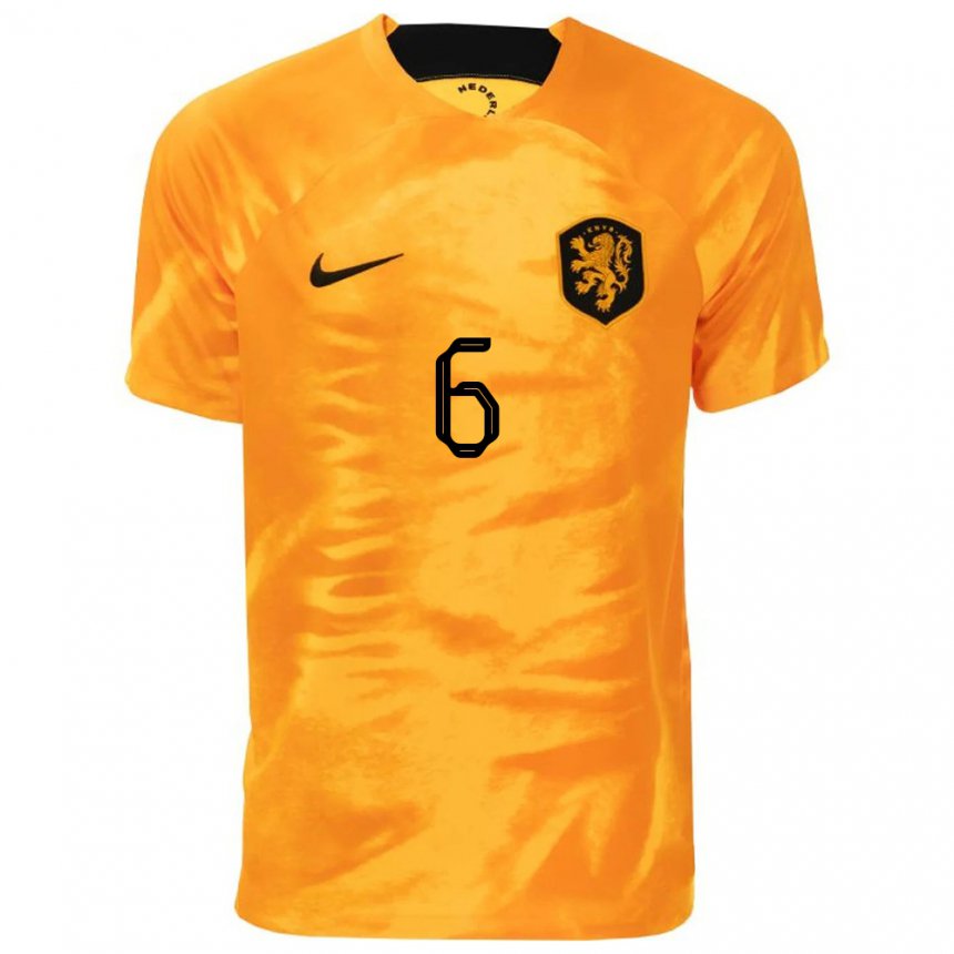 Femme Maillot Pays-bas Tim Van Den Heuvel #6 Orange Laser Tenues Domicile 22-24 T-shirt Belgique