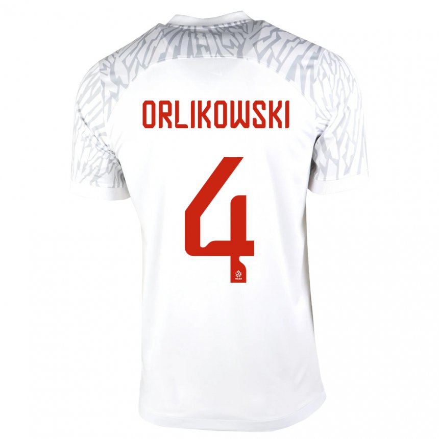 Femme Maillot Pologne Igor Orlikowski #4 Blanc Tenues Domicile 22-24 T-shirt Belgique