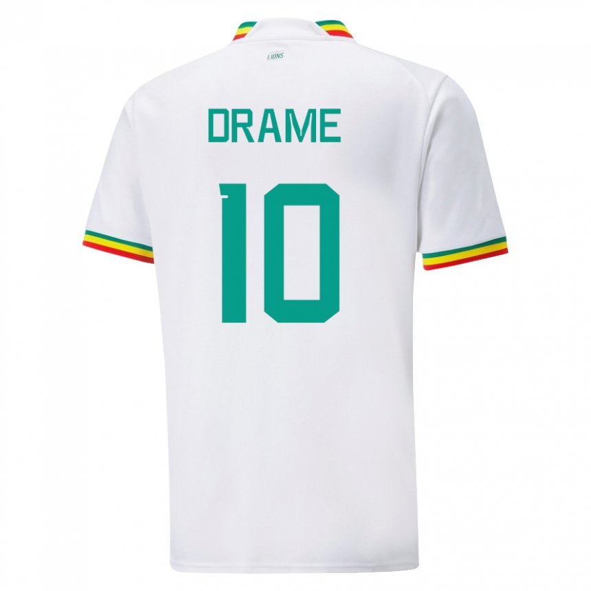Femme Maillot Sénégal Ibrahima Drame #10 Blanc Tenues Domicile 22-24 T-shirt Belgique