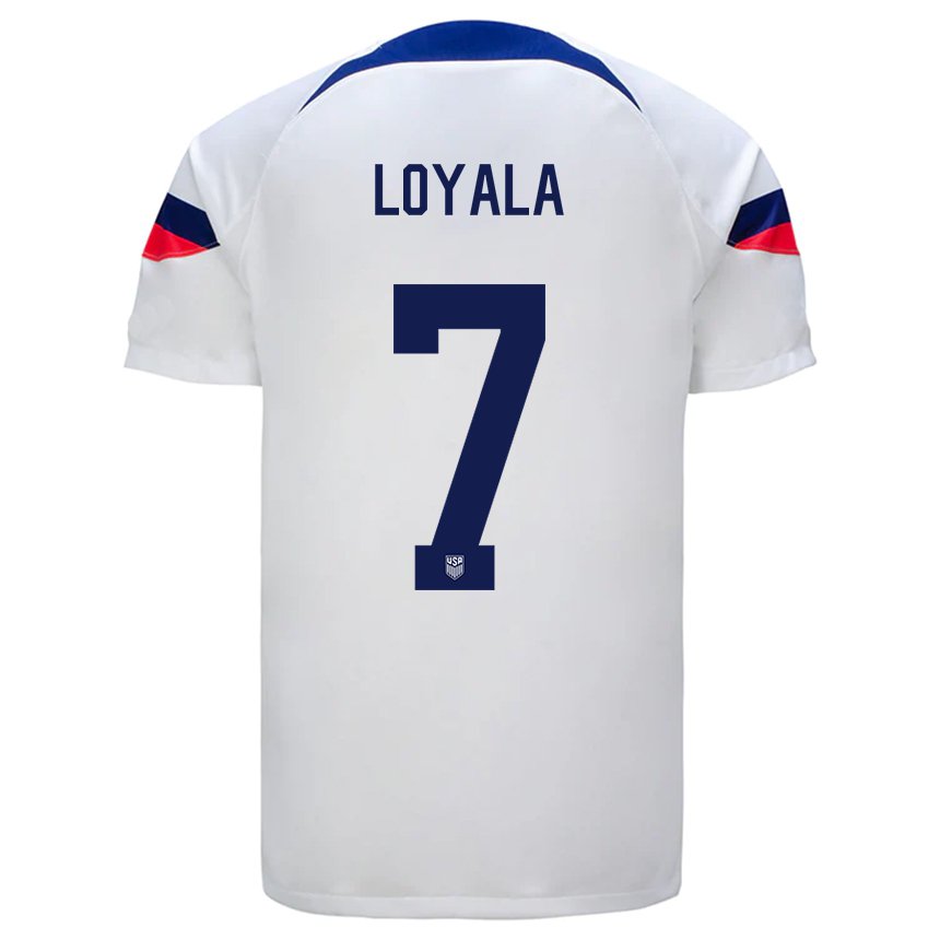 Femme Maillot États-unis Favian Loyala #7 Blanc Tenues Domicile 22-24 T-shirt Belgique