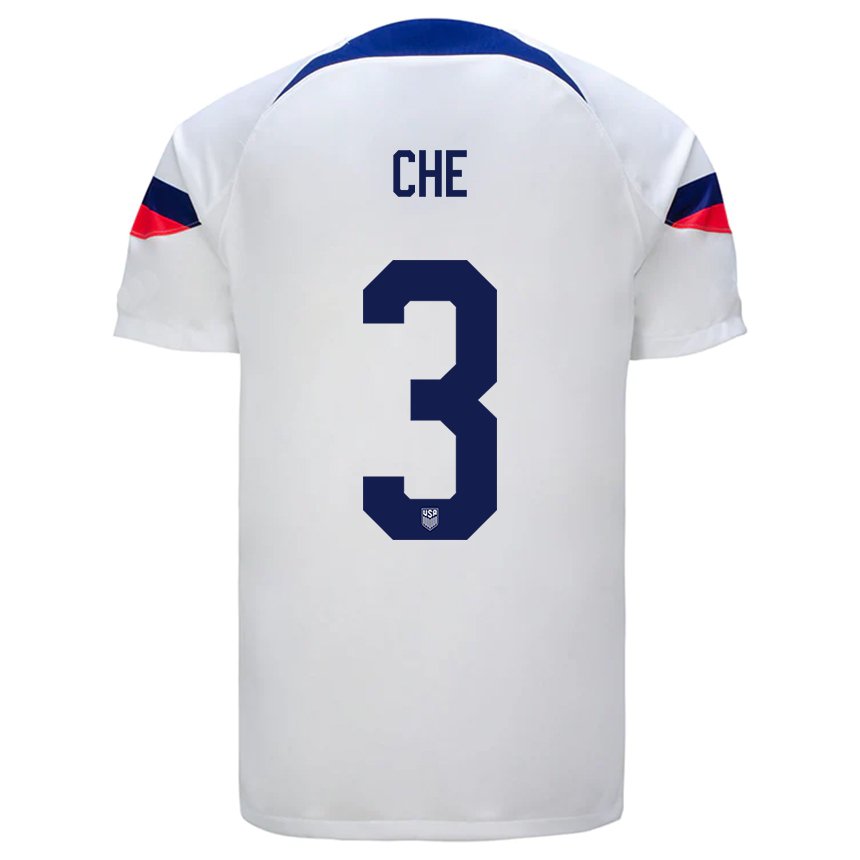 Femme Maillot États-unis Justin Che #3 Blanc Tenues Domicile 22-24 T-shirt Belgique