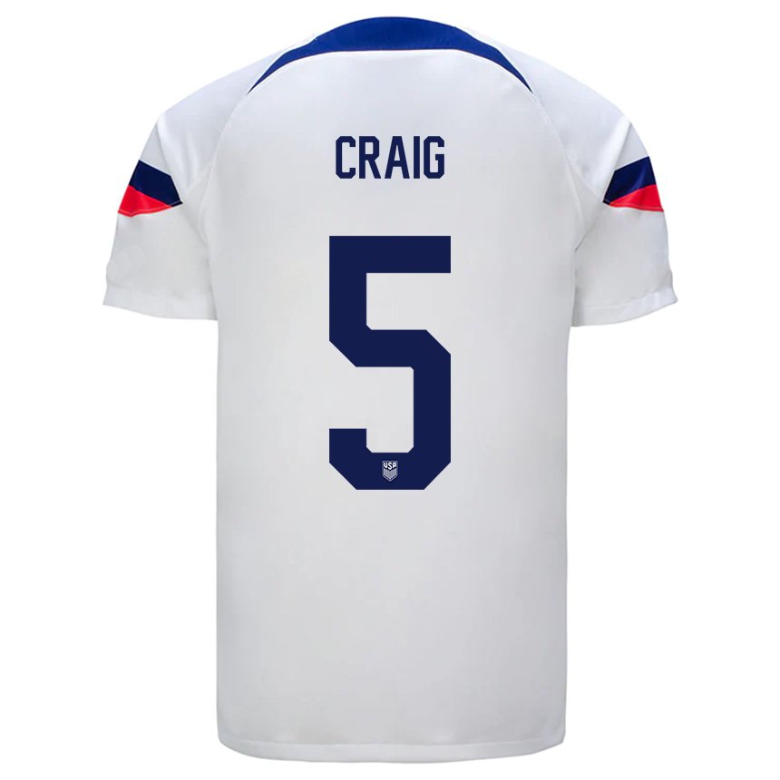 Femme Maillot États-unis Brandan Craig #5 Blanc Tenues Domicile 22-24 T-shirt Belgique