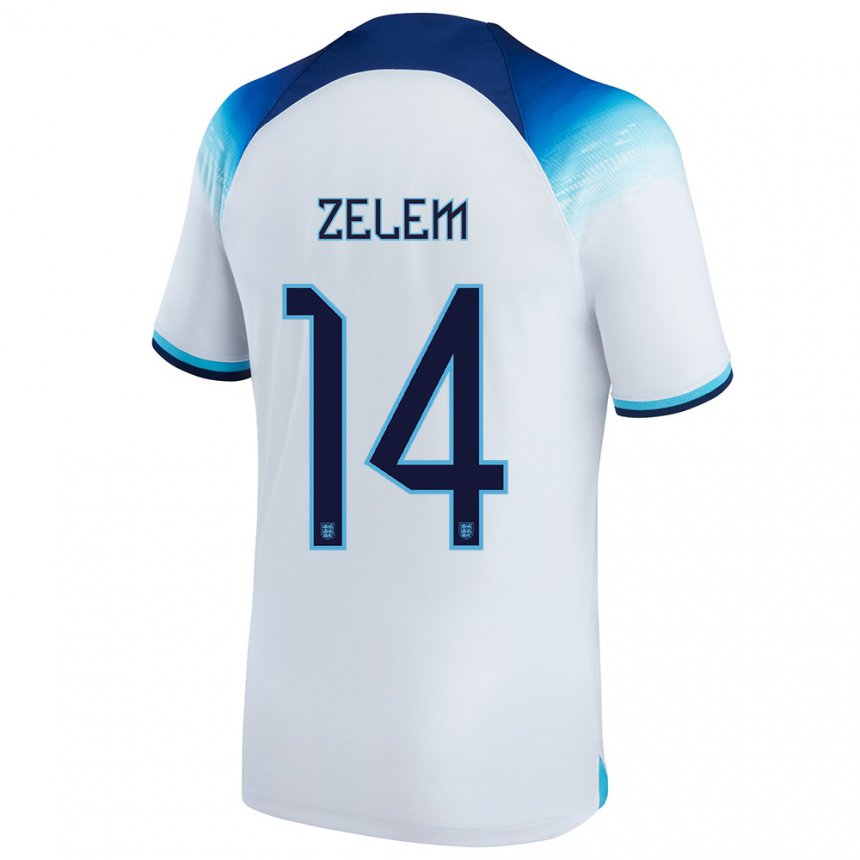 Femme Maillot Angleterre Katie Zelem #14 Blanc Bleu  Tenues Domicile 22-24 T-shirt Belgique
