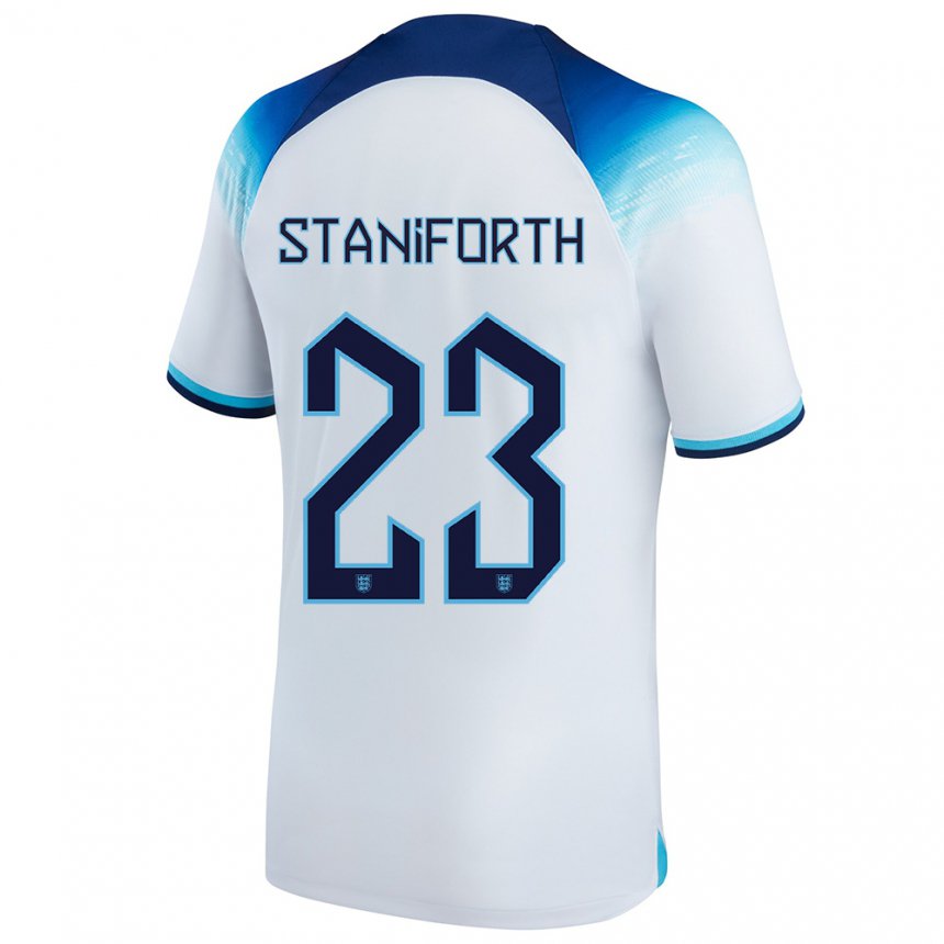 Damen Englische Lucy Staniforth #23 Weiß Blau Heimtrikot Trikot 22-24 T-shirt Belgien