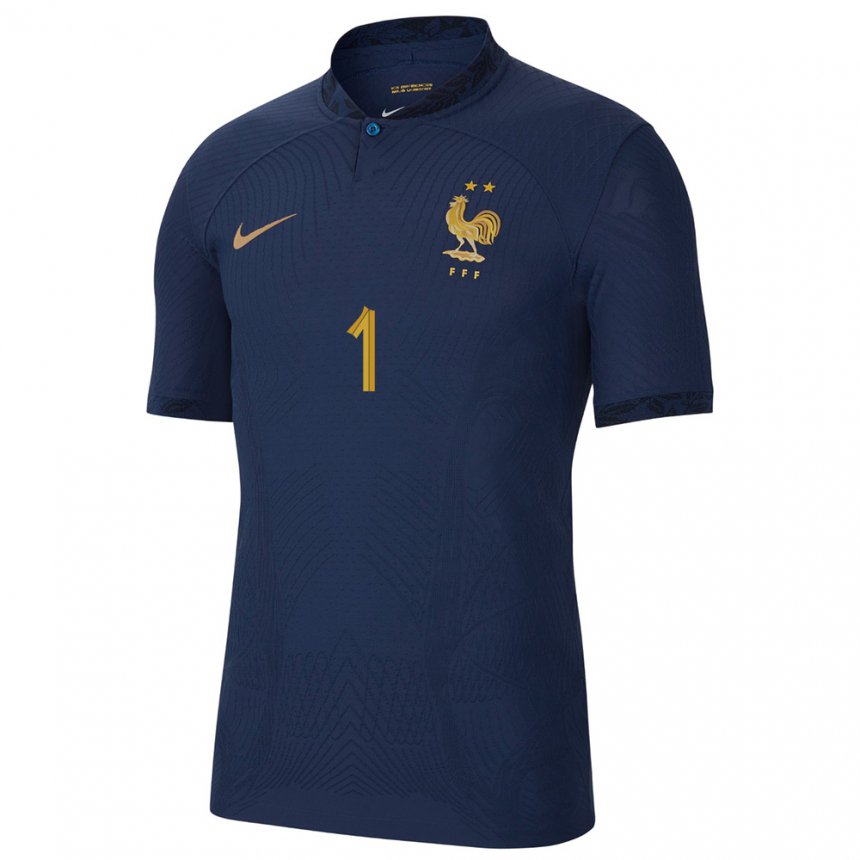 Damen Französische Illan Meslier #1 Marineblau Heimtrikot Trikot 22-24 T-shirt Belgien