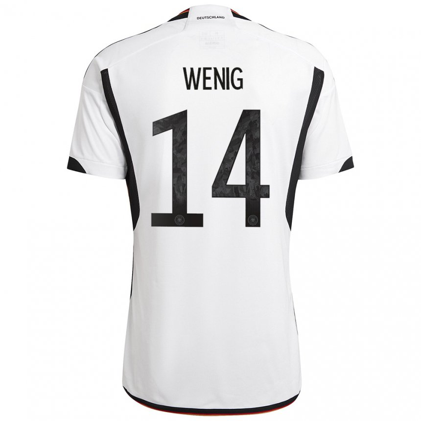 Femme Maillot Allemagne Marcel Wenig #14 Blanc Noir Tenues Domicile 22-24 T-shirt Belgique