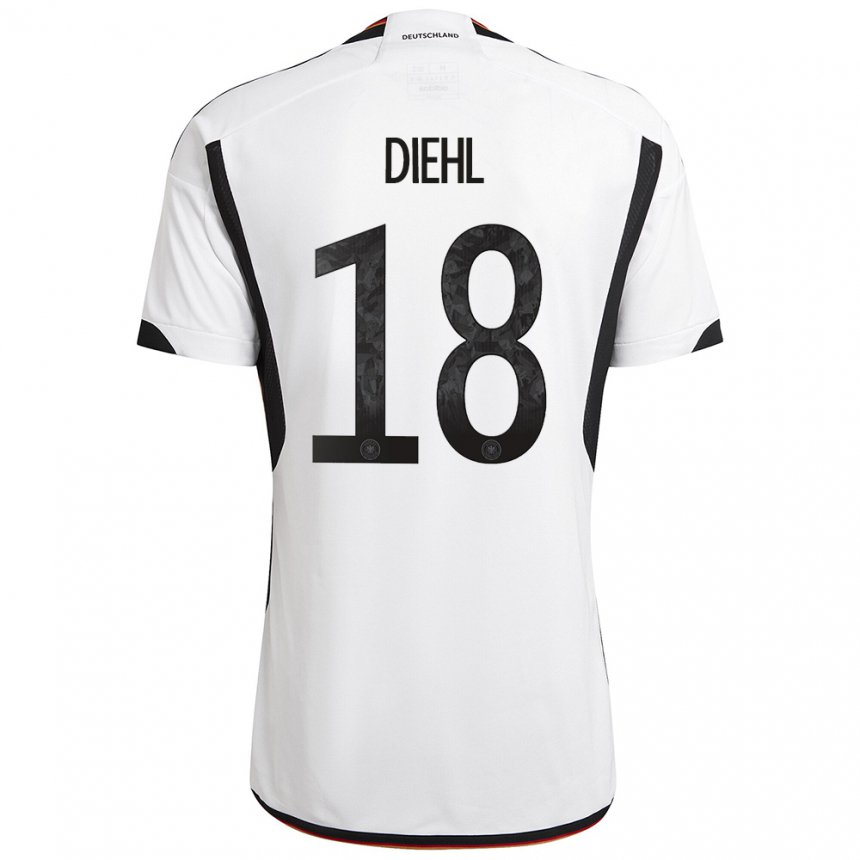 Damen Deutsche Justin Diehl #18 Weiß Schwarz Heimtrikot Trikot 22-24 T-shirt Belgien