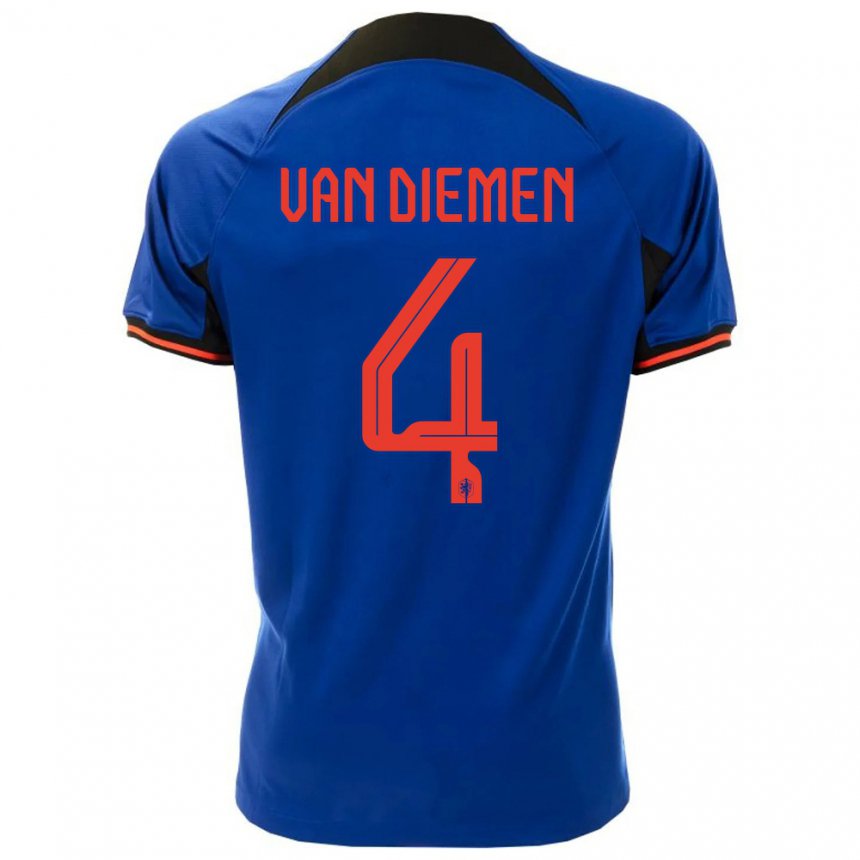 Damen Niederländische Samantha Van Diemen #4 Königsblau Auswärtstrikot Trikot 22-24 T-shirt Belgien