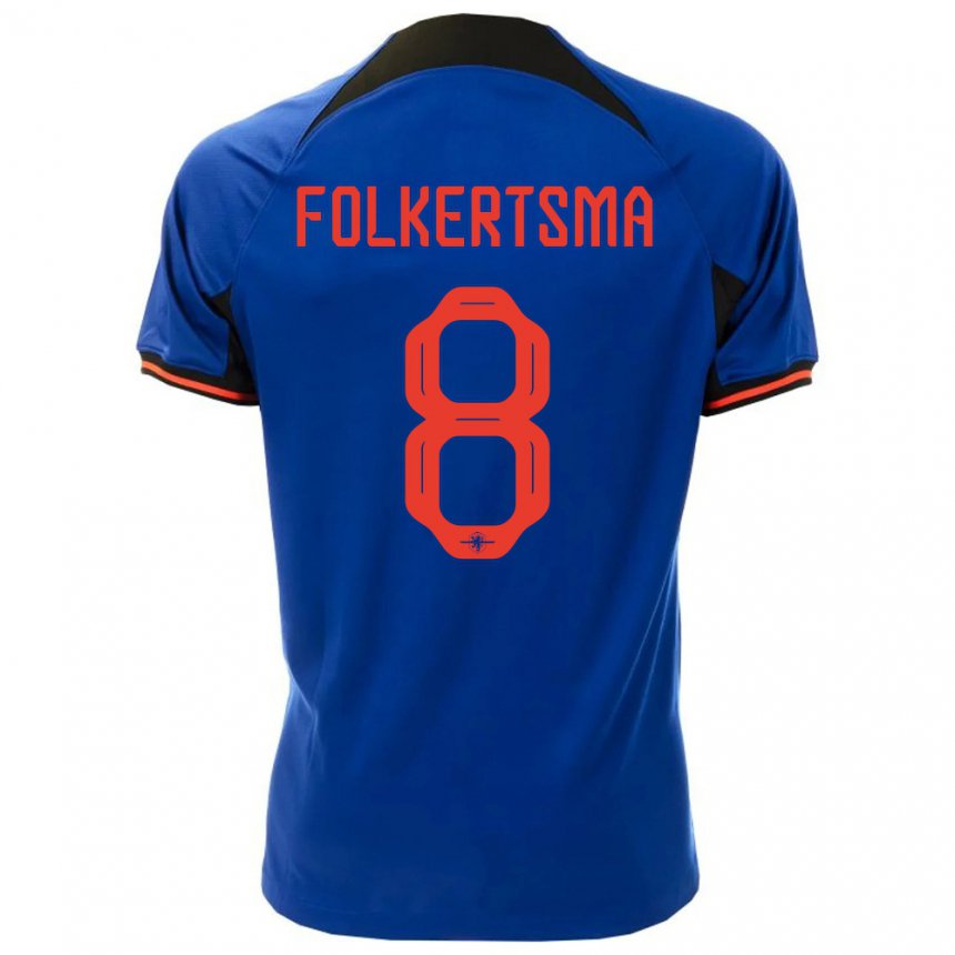 Damen Niederländische Sisca Folkertsma #8 Königsblau Auswärtstrikot Trikot 22-24 T-shirt Belgien