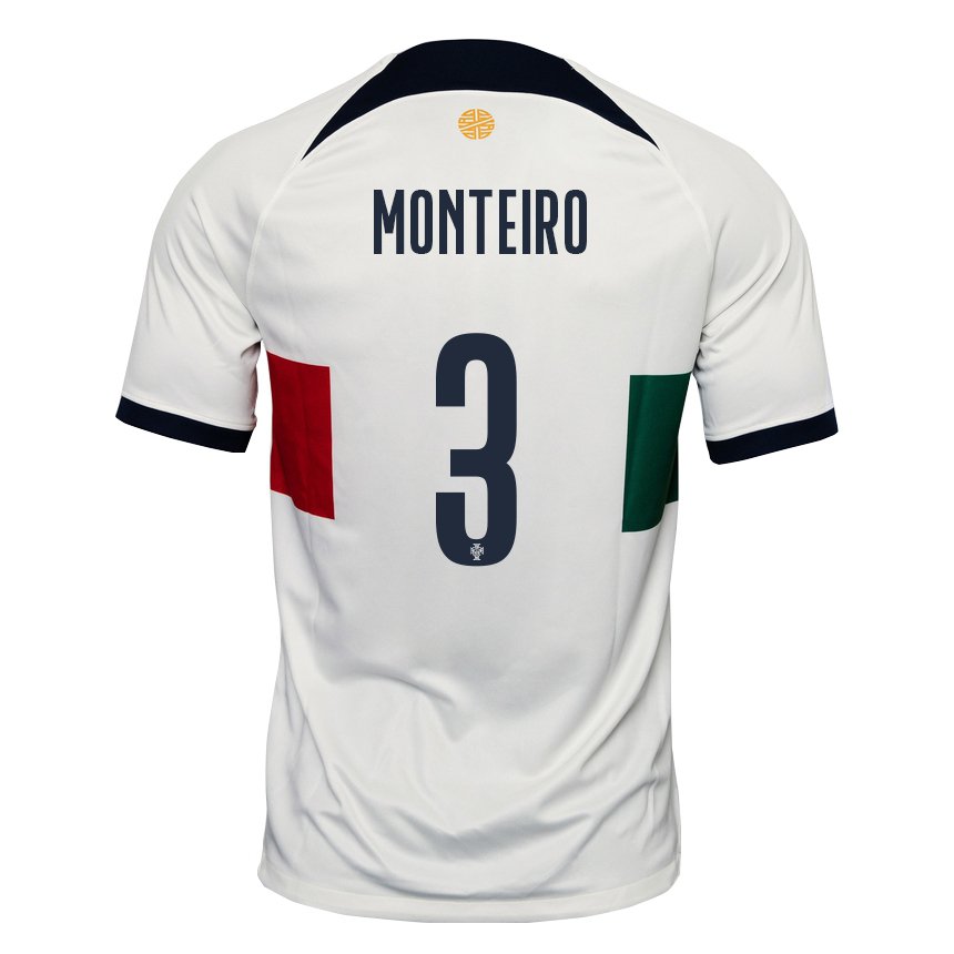 Damen Portugiesische Diogo Monteiro #3 Weiß Auswärtstrikot Trikot 22-24 T-shirt Belgien