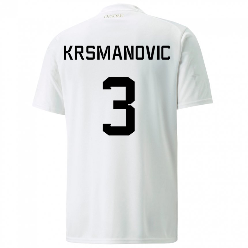 Femme Maillot Serbie Nemanja Krsmanovic #3 Blanc Tenues Extérieur 22-24 T-shirt Belgique