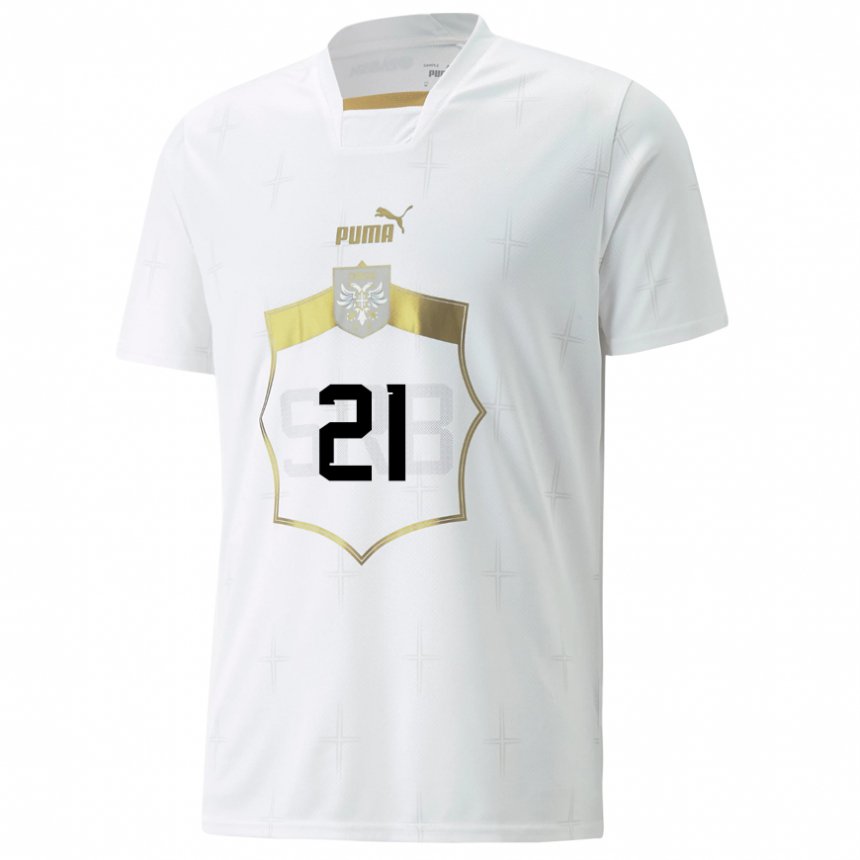 Damen Serbische Petar Ratkov #21 Weiß Auswärtstrikot Trikot 22-24 T-shirt Belgien