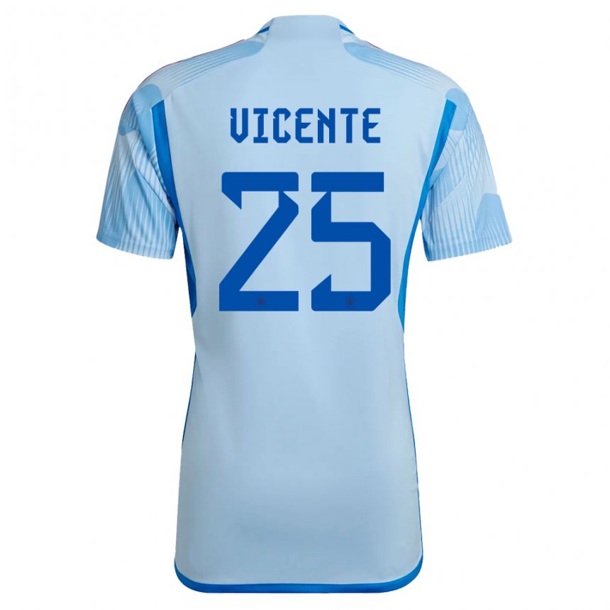 Damen Spanische Ainhoa Vicente #25 Himmelblau Auswärtstrikot Trikot 22-24 T-shirt Belgien