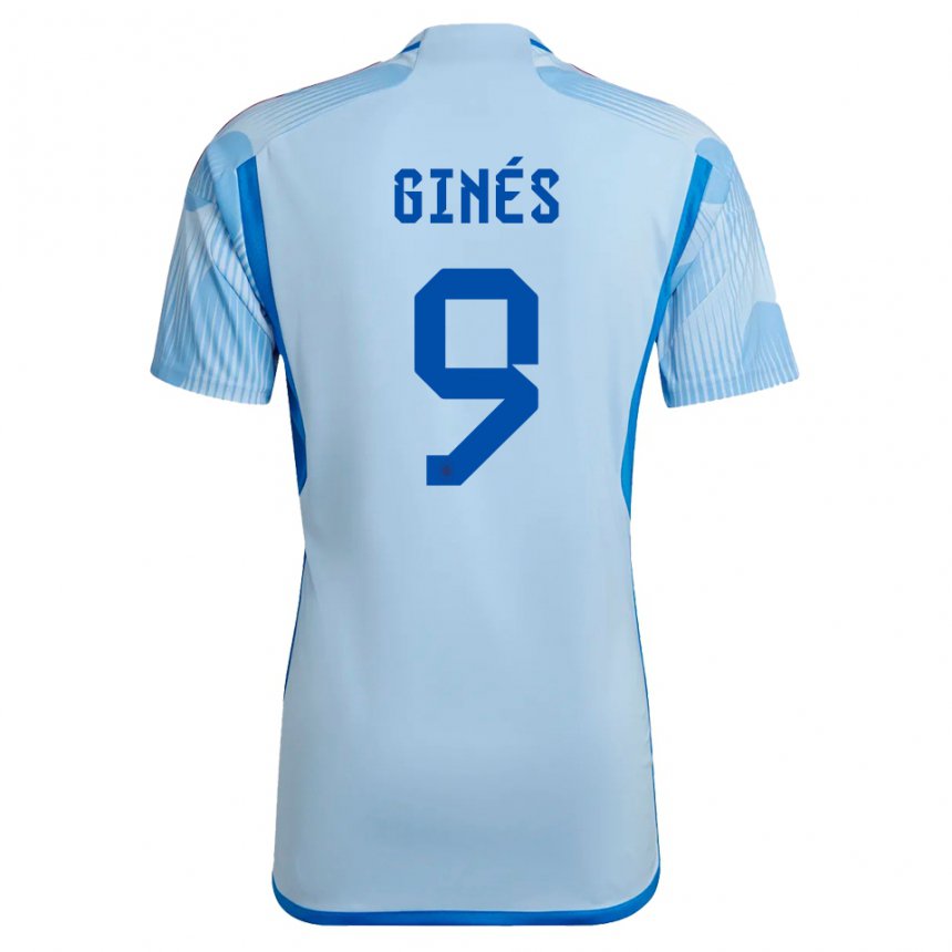 Damen Spanische Alvaro Gines #9 Himmelblau Auswärtstrikot Trikot 22-24 T-shirt Belgien