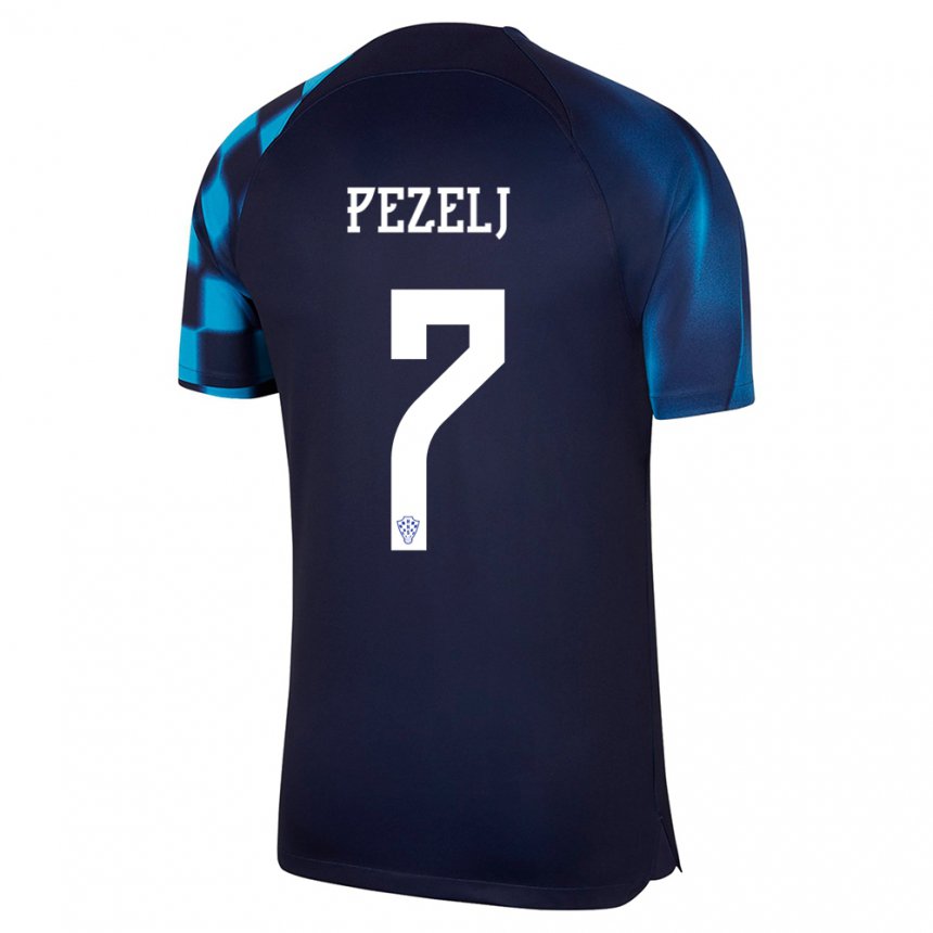 Damen Kroatische Petra Pezelj #7 Dunkelblau Auswärtstrikot Trikot 22-24 T-shirt Belgien