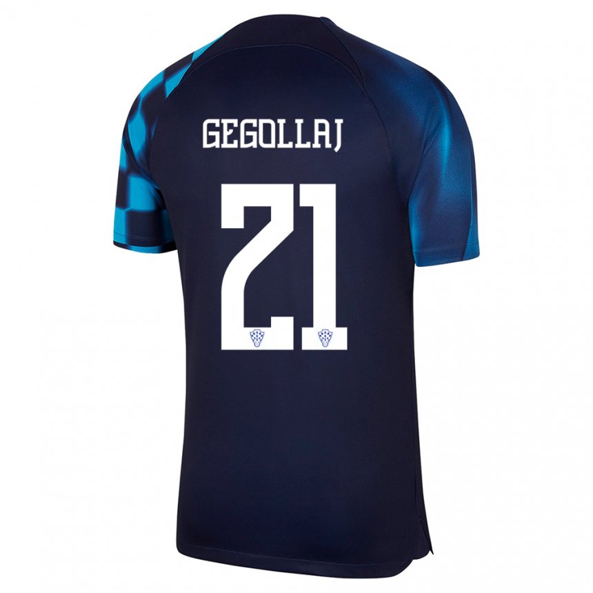 Damen Kroatische Fatjesa Gegollaj #21 Dunkelblau Auswärtstrikot Trikot 22-24 T-shirt Belgien