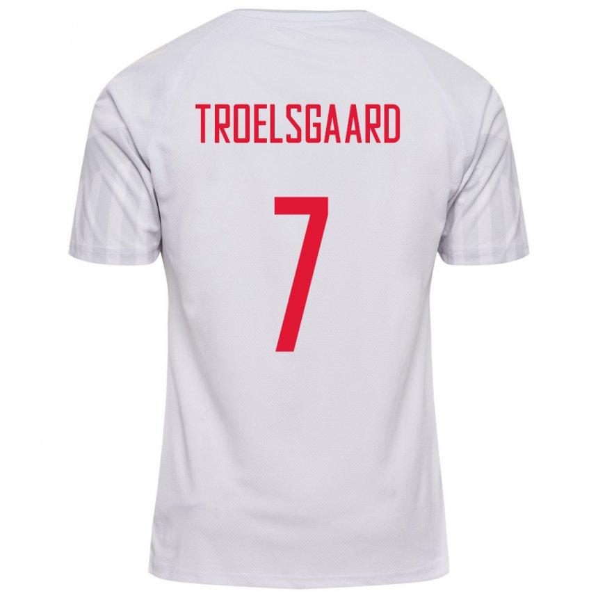 Damen Dänische Sanne Troelsgaard #7 Weiß Auswärtstrikot Trikot 22-24 T-shirt Belgien