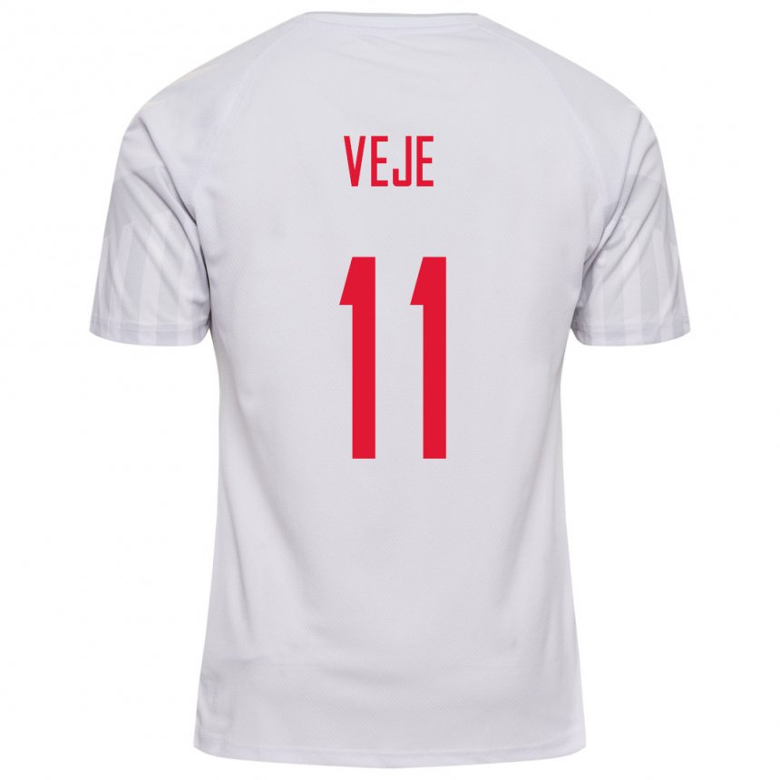 Damen Dänische Katrine Veje #11 Weiß Auswärtstrikot Trikot 22-24 T-shirt Belgien