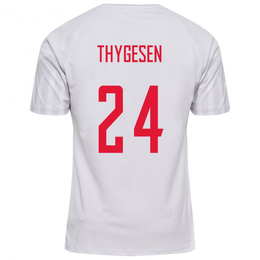 Damen Dänische Sarah Thygesen #24 Weiß Auswärtstrikot Trikot 22-24 T-shirt Belgien