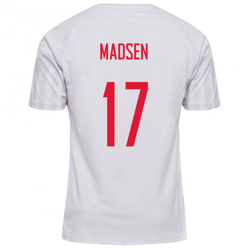 Damen Dänische Nicolas Madsen #17 Weiß Auswärtstrikot Trikot 22-24 T-shirt Belgien