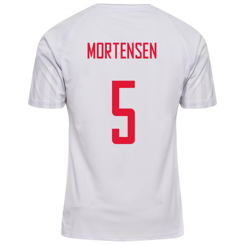 Femme Maillot Danemark Gustav Mortensen #5 Blanc Tenues Extérieur 22-24 T-shirt Belgique