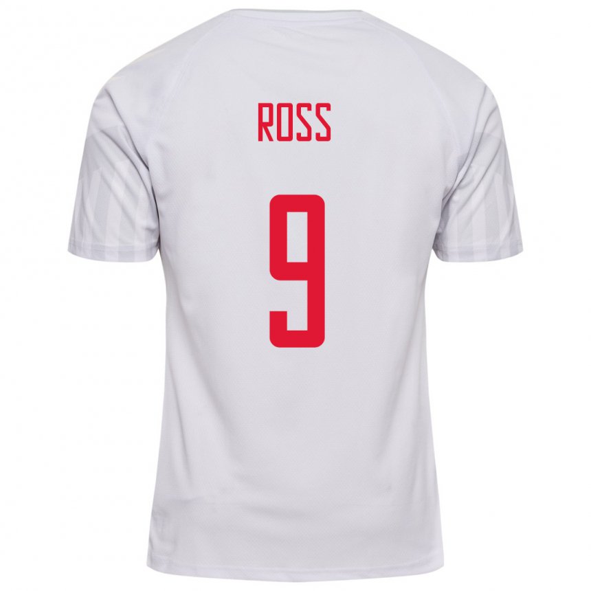 Damen Dänische Oliver Ross #9 Weiß Auswärtstrikot Trikot 22-24 T-shirt Belgien