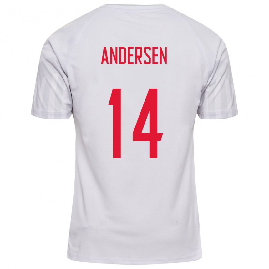 Damen Dänische Silas Andersen #14 Weiß Auswärtstrikot Trikot 22-24 T-shirt Belgien