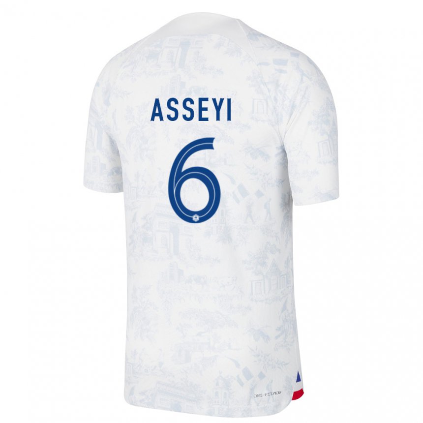Damen Französische Viviane Asseyi #6 Weiß Blau Auswärtstrikot Trikot 22-24 T-shirt Belgien