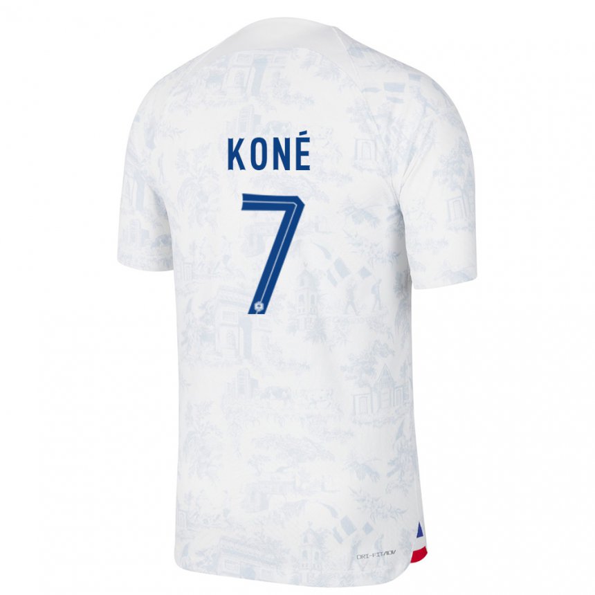 Damen Französische Kouadio Kone #7 Weiß Blau Auswärtstrikot Trikot 22-24 T-shirt Belgien