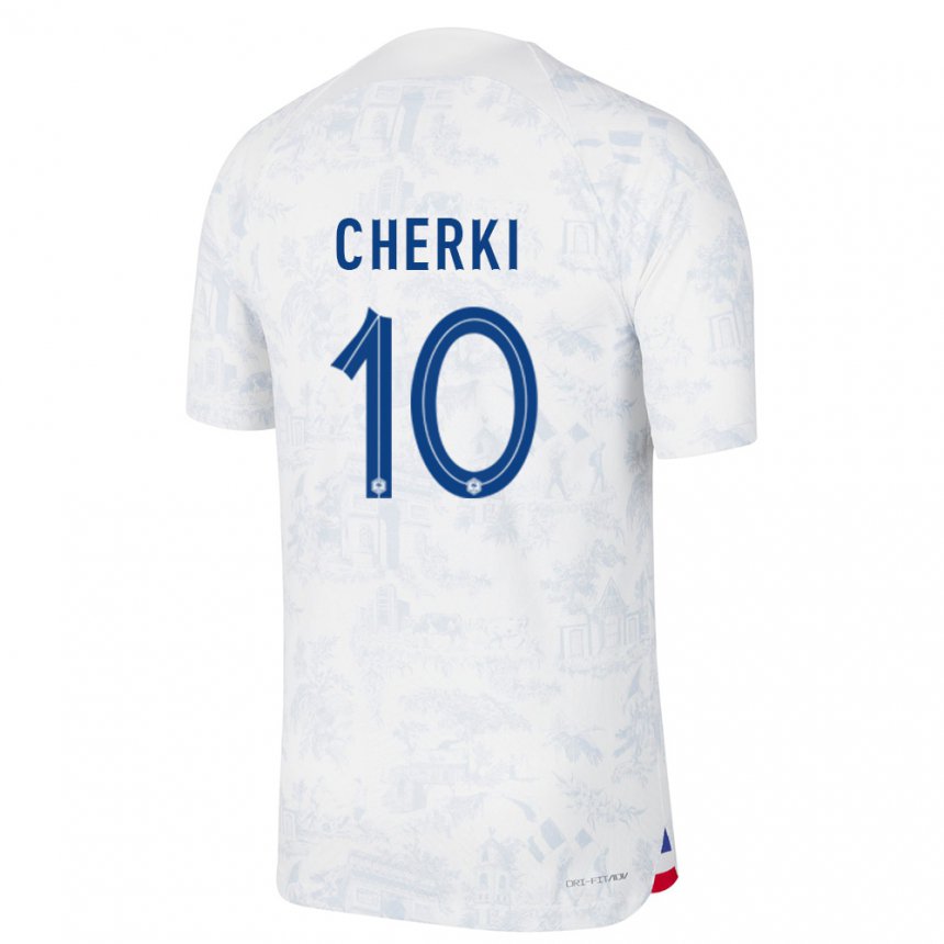 Damen Französische Rayan Cherki #10 Weiß Blau Auswärtstrikot Trikot 22-24 T-shirt Belgien