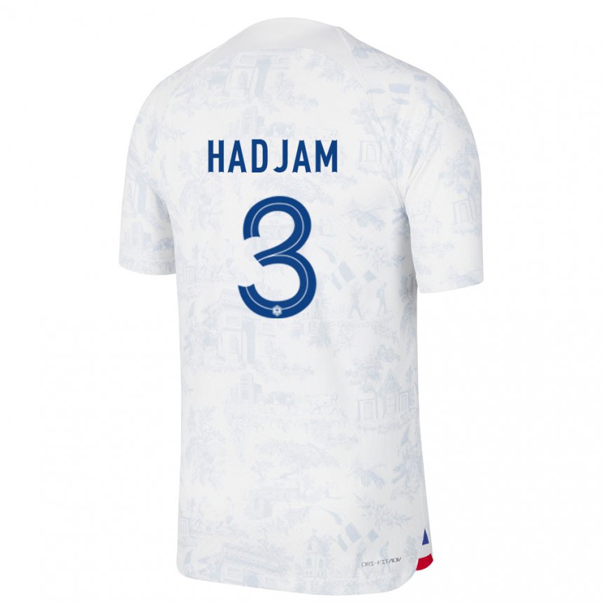 Damen Französische Jaouen Hadjam #3 Weiß Blau Auswärtstrikot Trikot 22-24 T-shirt Belgien