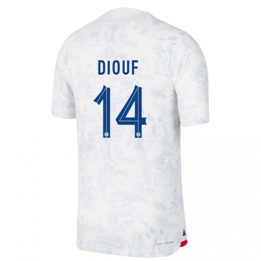 Damen Französische Andy Diouf #14 Weiß Blau Auswärtstrikot Trikot 22-24 T-shirt Belgien