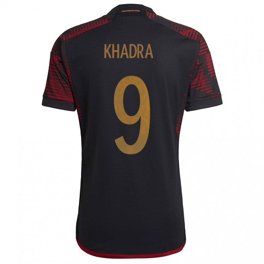 Damen Deutsche Reda Khadra #9 Schwarz Kastanienbraun Auswärtstrikot Trikot 22-24 T-shirt Belgien
