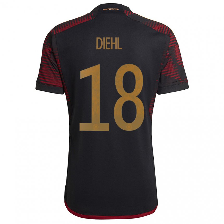 Damen Deutsche Justin Diehl #18 Schwarz Kastanienbraun Auswärtstrikot Trikot 22-24 T-shirt Belgien