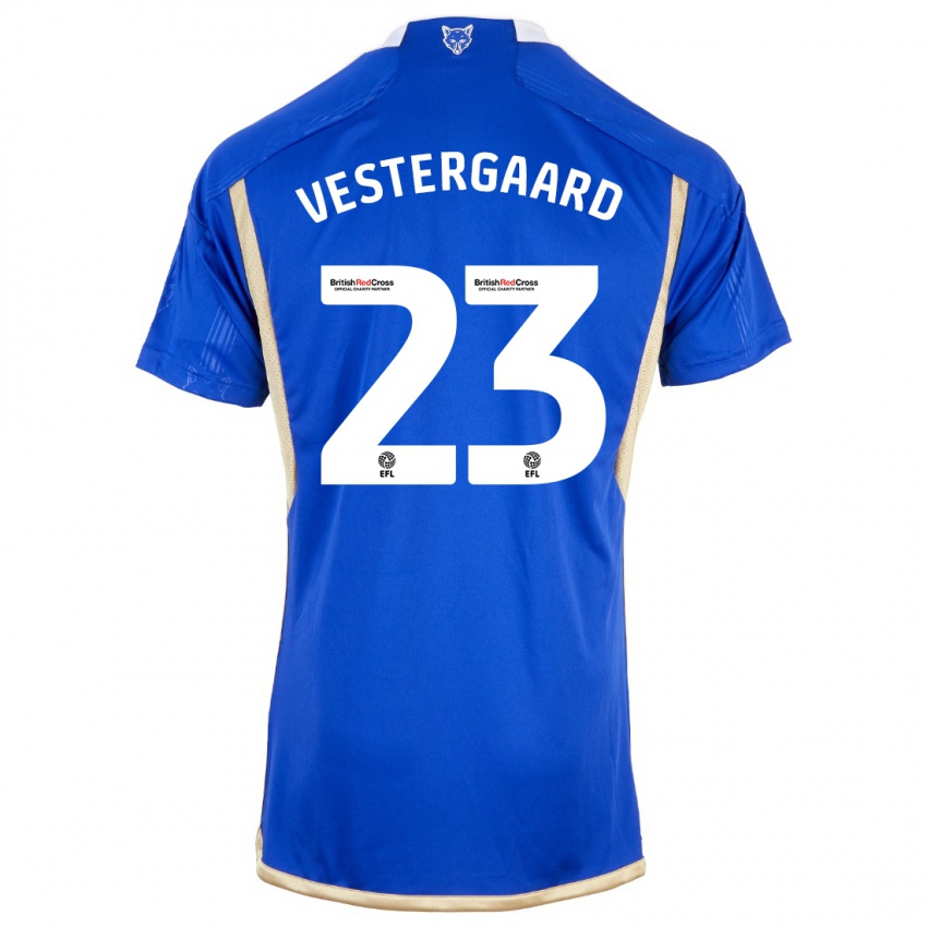 Kinder Jannik Vestergaard #23 Blau Heimtrikot Trikot 2023/24 T-Shirt Belgien
