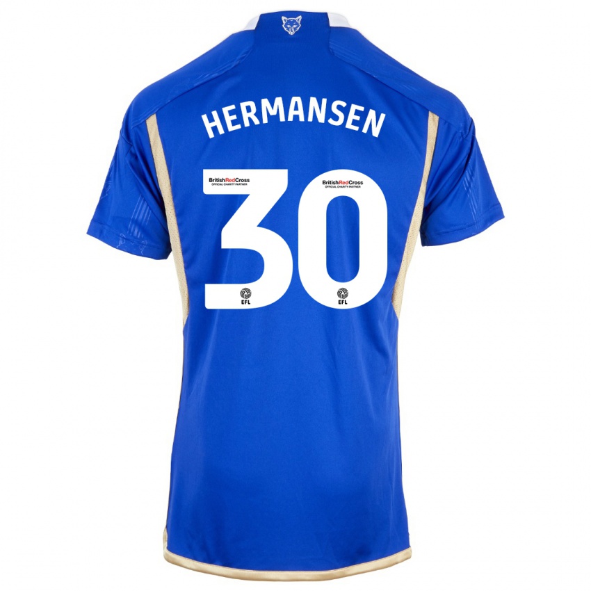 Kinder Mads Hermansen #30 Blau Heimtrikot Trikot 2023/24 T-Shirt Belgien