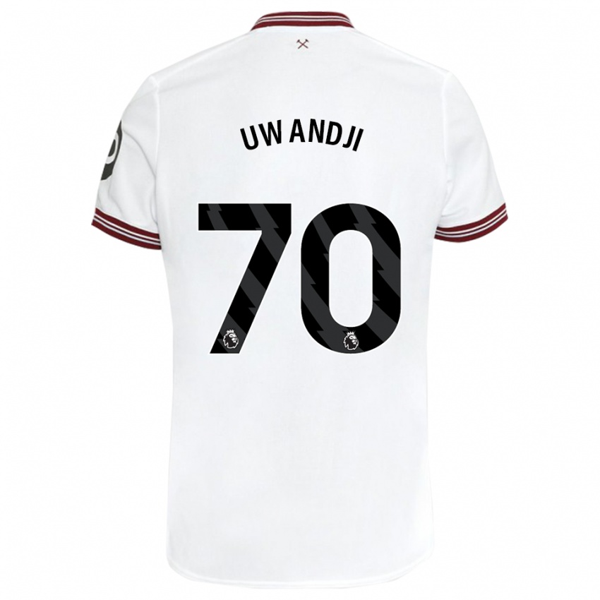 Enfant Maillot Blaise Uwandji #70 Blanc Tenues Extérieur 2023/24 T-Shirt Belgique