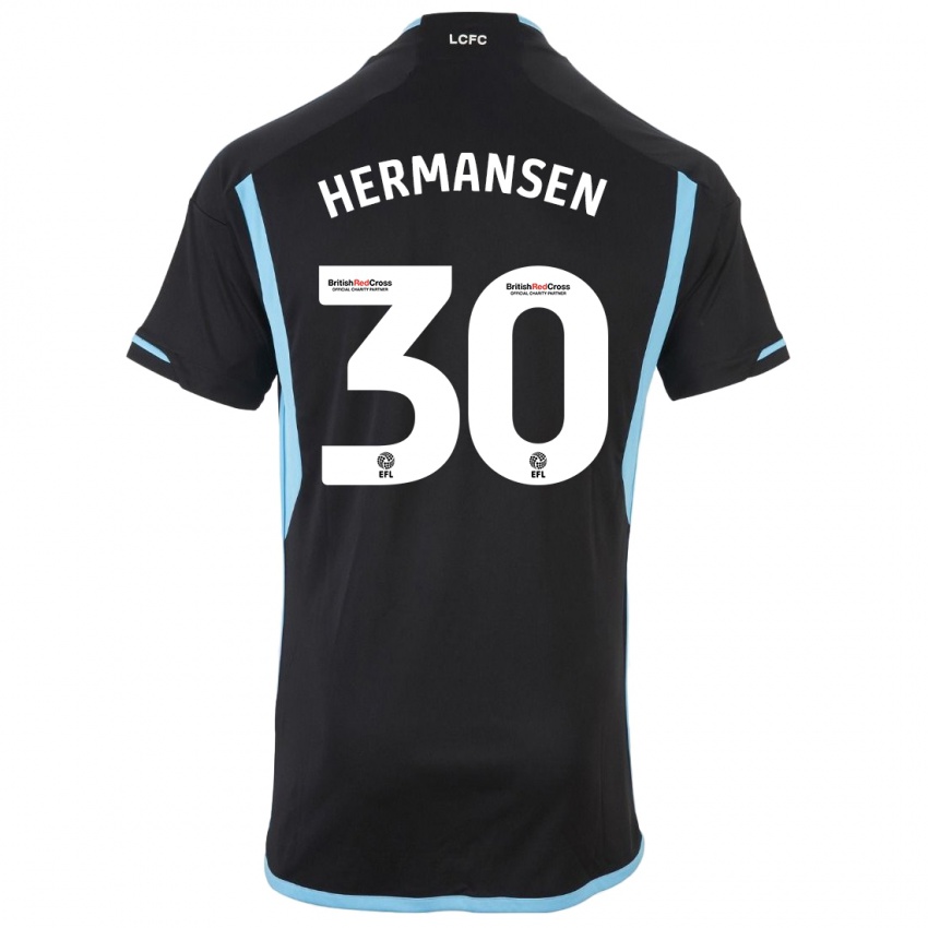 Kinder Mads Hermansen #30 Schwarz Auswärtstrikot Trikot 2023/24 T-Shirt Belgien